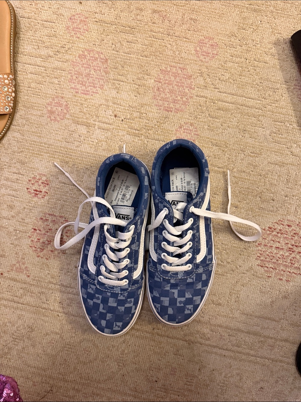 NWT Vans Kids Blue Checkerboard Old Skool Sneakers size 3